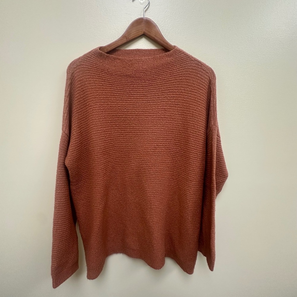 Forever 21 Womens Rust Ribbed Knit Boat Neck Drop Shoulder Sweater Medium
